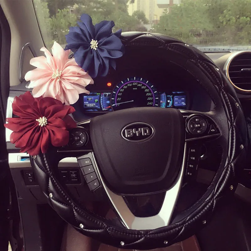 Korea-Sun-Flower-Car-Steering-Wheel-Covers-Summer-Leather-Steering-Wheel-Cover-For-Girls-Fashion-Auto