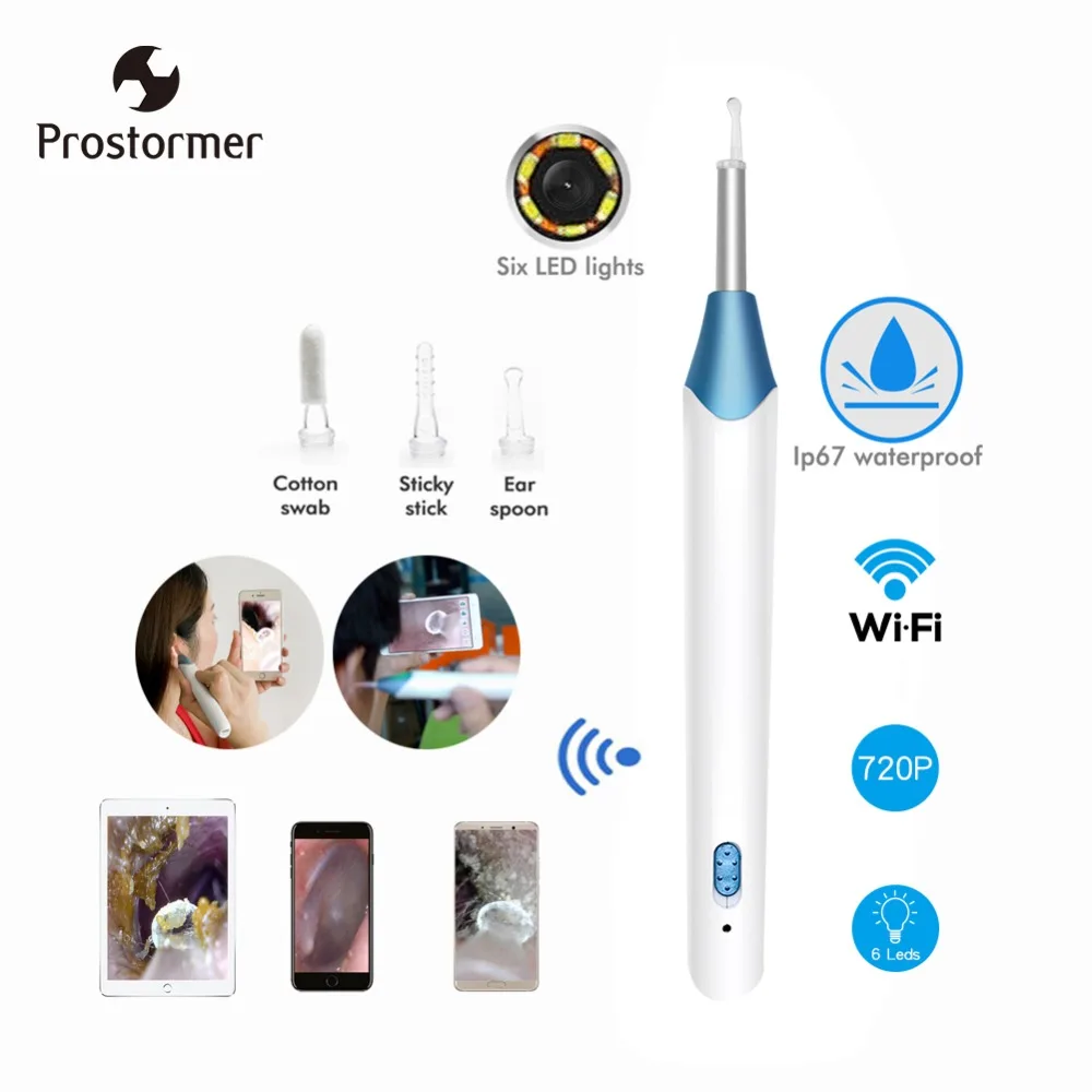 

Prostormer ear spoon endoscope 720P WIFI spoon endoscope Android iOS 5.5mm wireless medical safety ear nose care lens 30