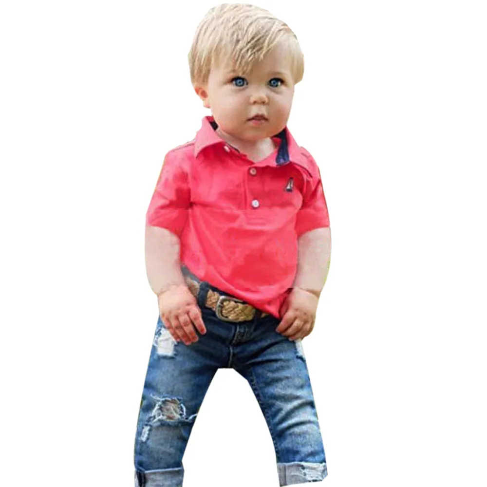 

1Set Kids Toddler Boys Handsome T-shirt+Denim Trousers Pants Clothes Outfits new 2017 spring and autumn kids clothing boys girls