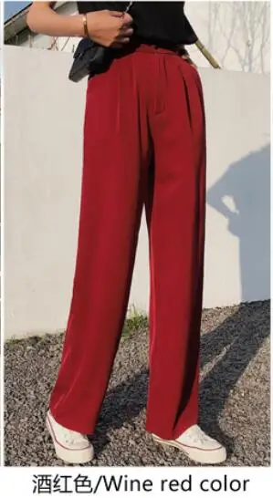 Размера плюс женские длинные брюки с высокой талией, одноцветные брюки для костюма, Женские Широкие штаны, винтажные брюки, повседневные свободные штаны, XS-XXL - Цвет: wine red