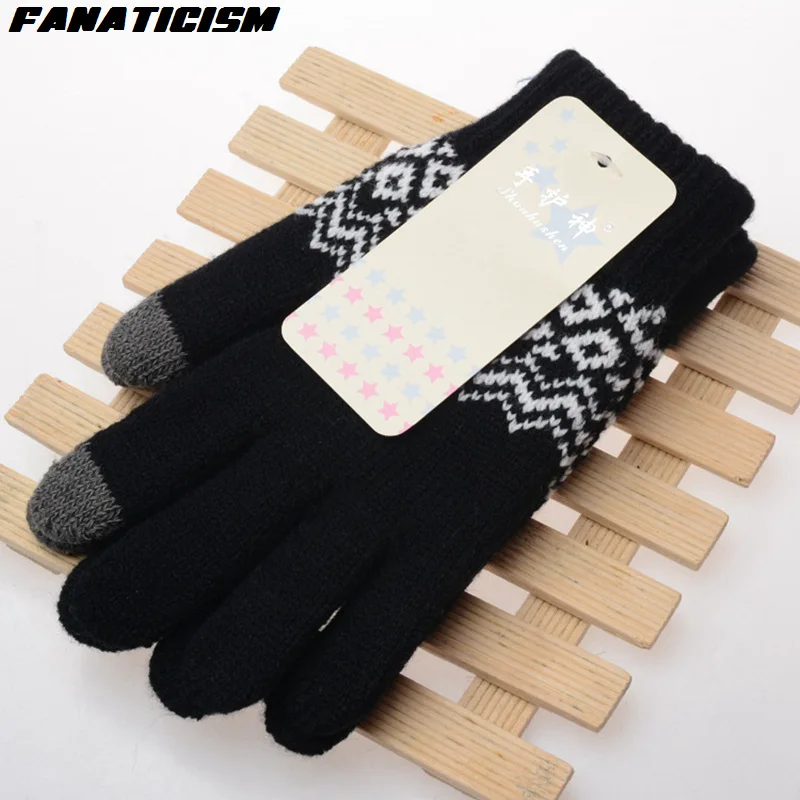 Fanaticism плотный Кашемир Сенсорный экран перчатки для женщин и мужчин зимние вязаные варежки сенсорные перчатки для ipad игровой фиксатор