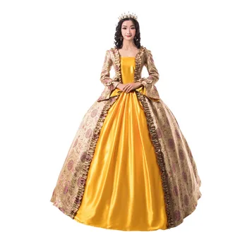 

Gold Queen Elegant Dress Embroidery Dress Full Sleeve Theater Dress Ball Gown Party Dress