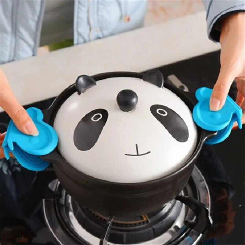2PCS Kitchen Dishes Silicone Oven Heat Insulated Finger Glove Cute Cooking Microwave Non-slip Gripper Pot Holder Kitchen Tools