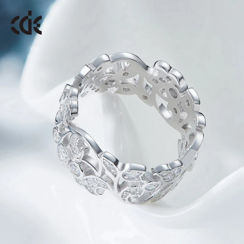 Cdyle Silver 925 Sterling Ring for Women Hollow Rhinestone Engagement Simple Bohemian Jewelry Vintage Boho Luxury Ladies Female