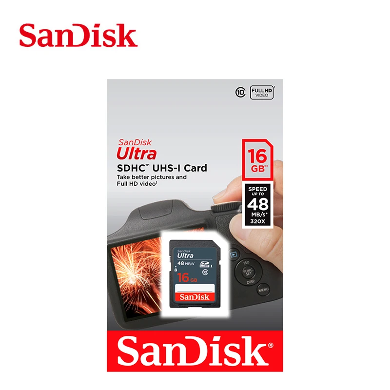 Карта памяти SanDisk Ultra, 64 ГБ, оригинальная sd-карта, 16 ГБ, 32 ГБ, SDHC, 64 ГБ, SDXC, класс 10, карта памяти, класс 10, поддержка камеры