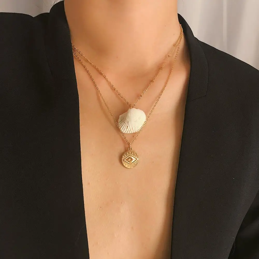 

Turkish Design Shell Conch Gold Evil Eye Necklace for Women Pave Eye Necklace Gold Color Jewelry