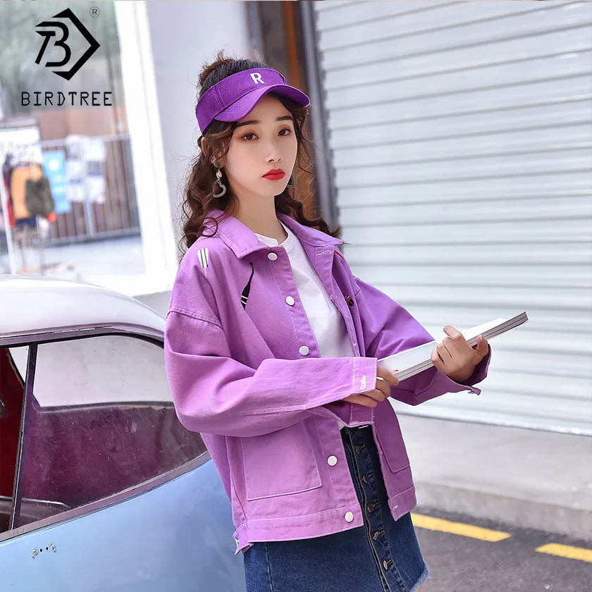 

2019 New Autumn Korean Style Women's Embroidery Jeans Jacket Slim Coat Turn-down Collar Single Breasted Casual Hot Sale C97404K