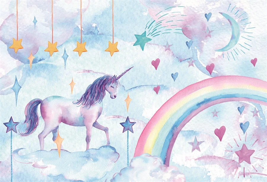 Laeacco Unicorn Rainbow Painting Baby Children Birthday ...