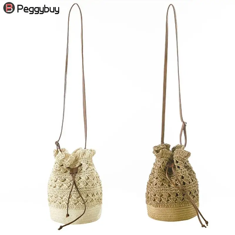 

Women Crochet Small Bucket Beach Drawstring Straw Messenger Bag Casual Stree Shopping Bag