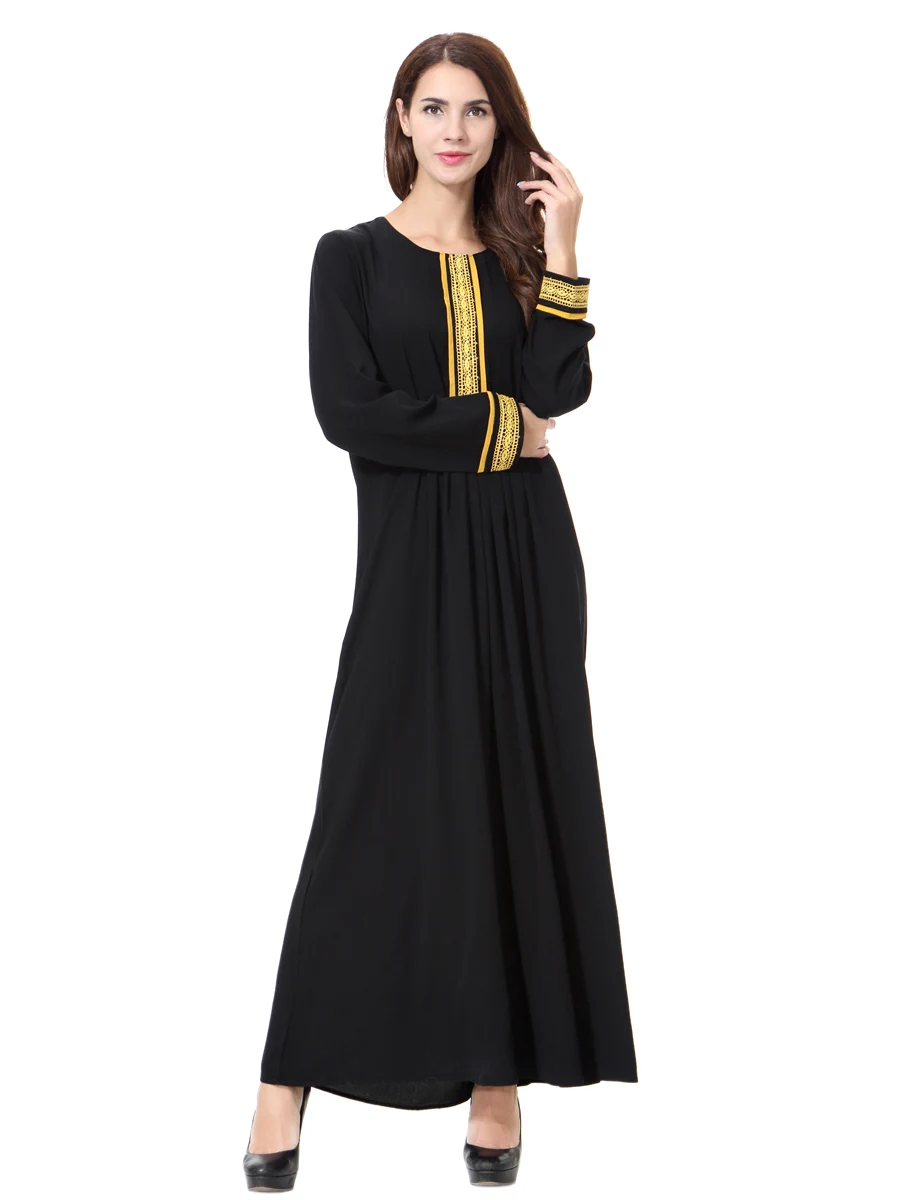 Женское мусульманское платье с круглым вырезом и длинными рукавами большие размеры 3XL платье из Дубая Ropa Arabe Mujer мусульманский кафтан абайя
