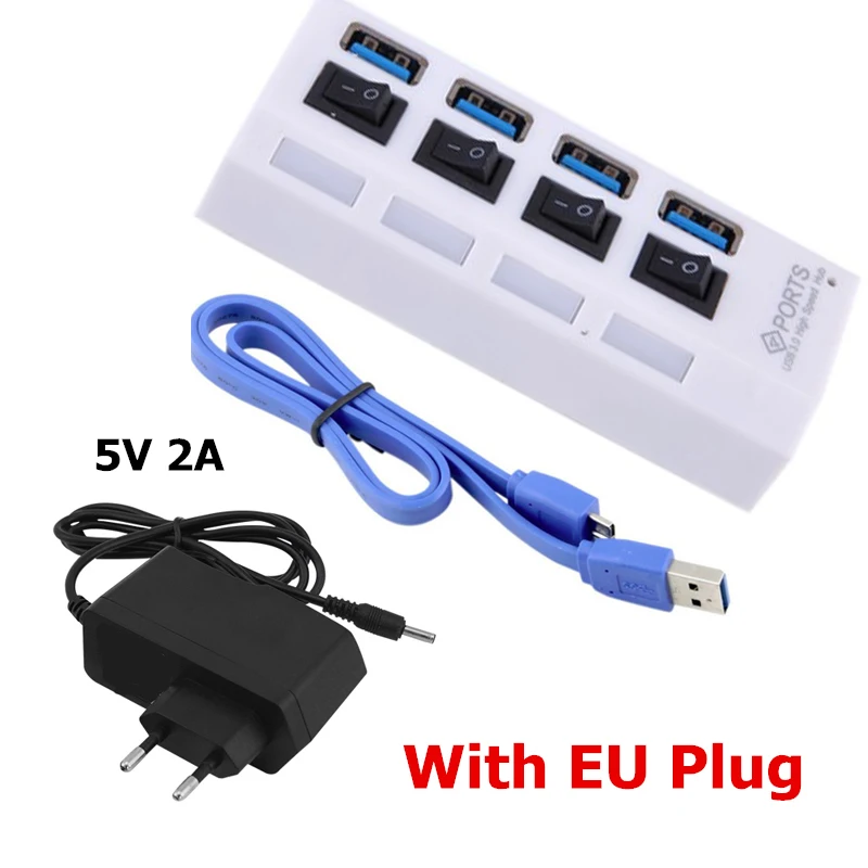 USB 3,0 высокоскоростной сплиттер 4 порта СВЕТОДИОДНЫЙ Переключатель ВКЛ/ВЫКЛ портативный usb-концентратор 3,0 адаптер питания для Macbook ноутбук аксессуары