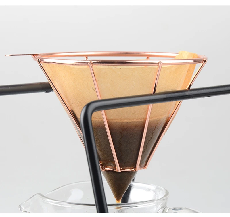 Розовое золото V60 1-4 чашки кофе фильтр Держатель металл медь варить капельного серебра кофе фильтры аксессуары Воронка сетчатый фильтр