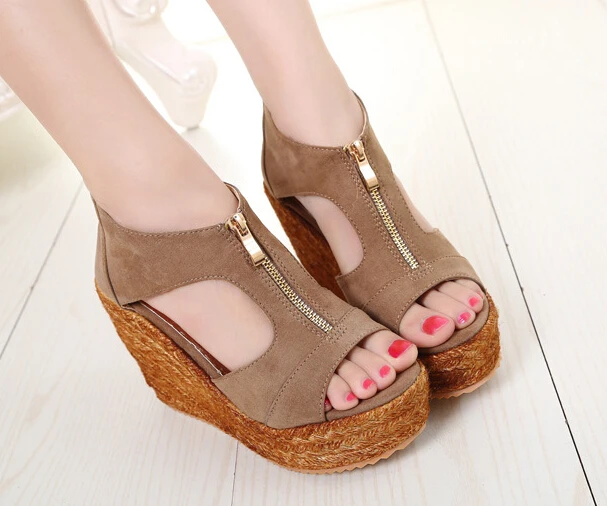 

Zipper Platform Wedges Sandals Female Summer Sexy High Heel Sandals Women's High-Heeled Shoes Plataforma Black Calzado Mujer
