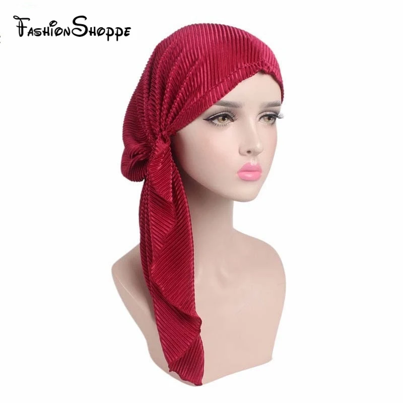 

2018 New fashion women ruffle headscarf Chemo Hat Turban Head Scarves Pre-Tied Headwear Bandana Tichel for Cancer Turbante