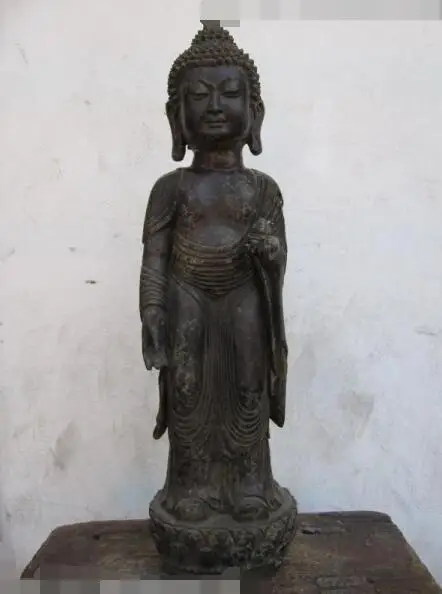 

S03467 19 "Tibetan Buddhism Folk bronze bronze standing Sakyamuni Buddha God Statue