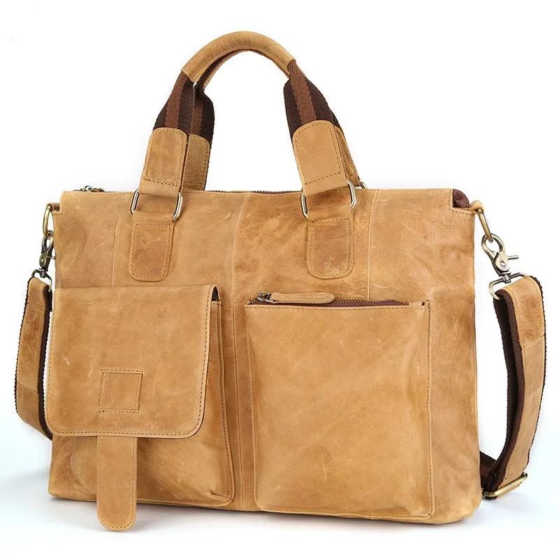 Натуральная кожа, сумка для ноутбука, кожаная сумка на плечо, Мужская Высококачественная Ретро сумка для ноутбука 14 15 15,4 дюймов цвета хаки