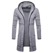 Loldeal Men Autumn Winter Hooded Trench Coat Knitted Open Front Cardigan casual Hoodies & Sweatshirts Hooded dark grey open front lapel collar trench coat