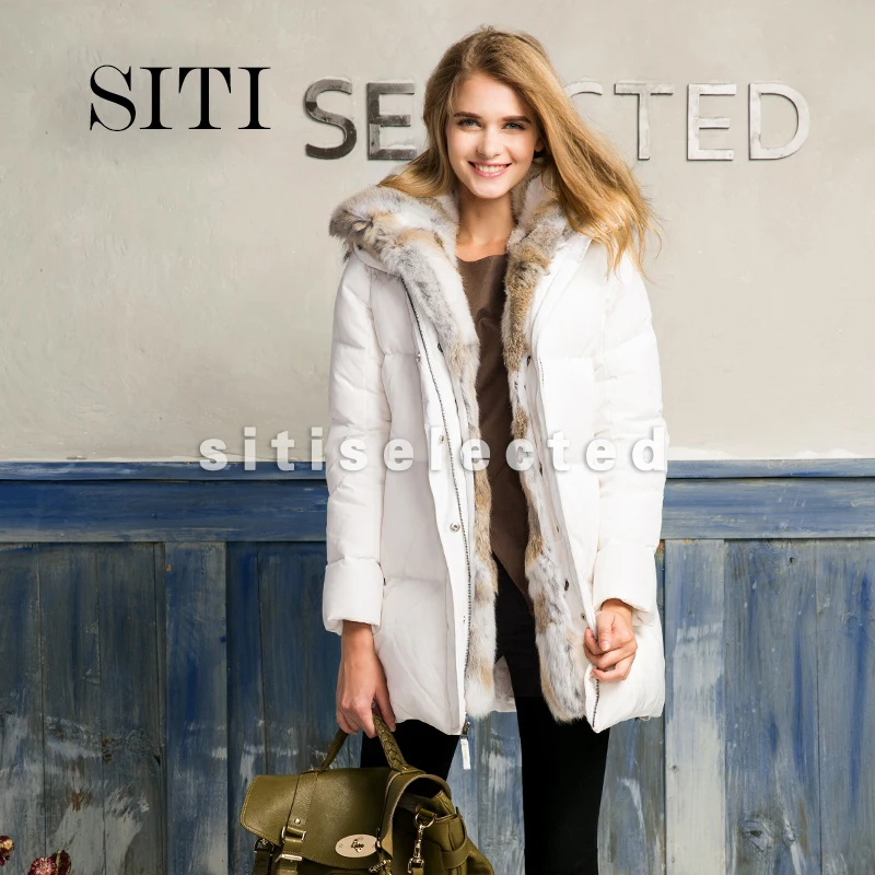 СИТИ зимние женские Куртки 2016 Новый Белая утка вниз пальто Меха с капюшоном