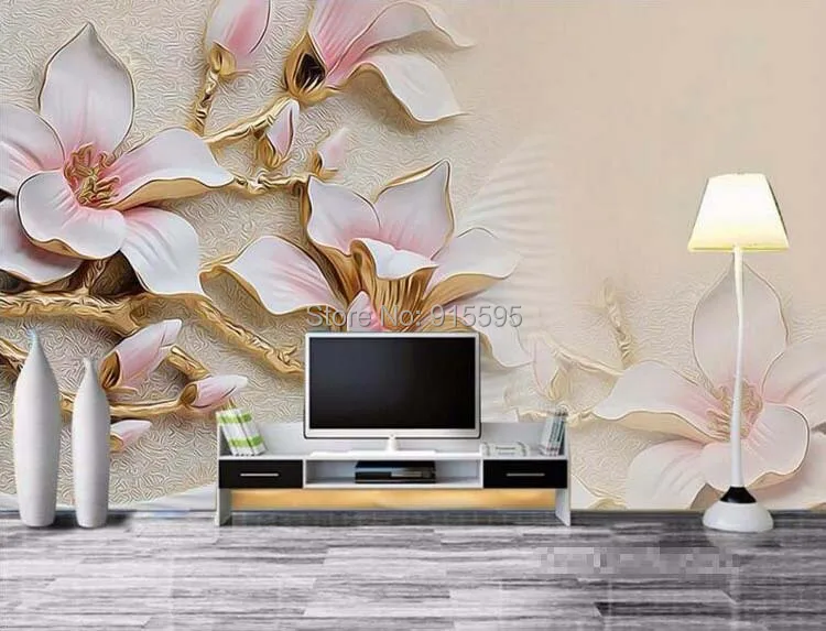 Пользовательские 3D Настенные обои стерео рельефные виниловые обои с изображением цветка магнолии художественная роспись Фреска гостиная диван спальня ТВ фон обои