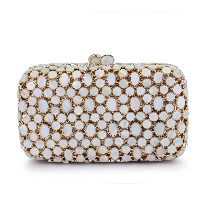 Boutique Dazzling Gold Crystal Women Evening Bags Hollow Out Stones