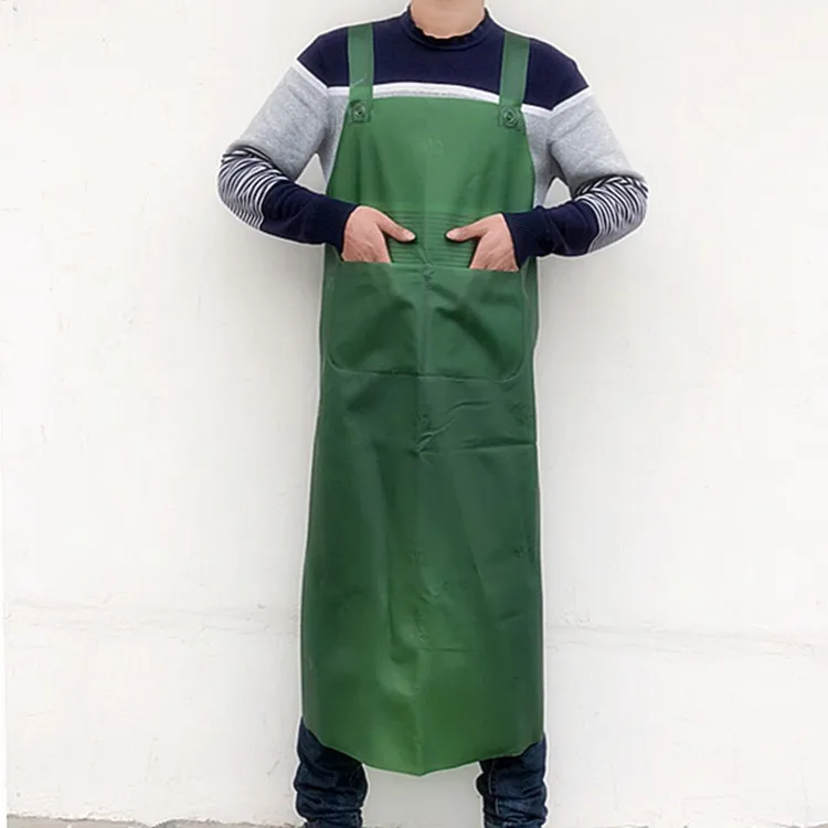 Waterproof transparent apron thickening kitchen canteen aquatic factory female simple long and durable pvc aprons - Цвет: green thickenin