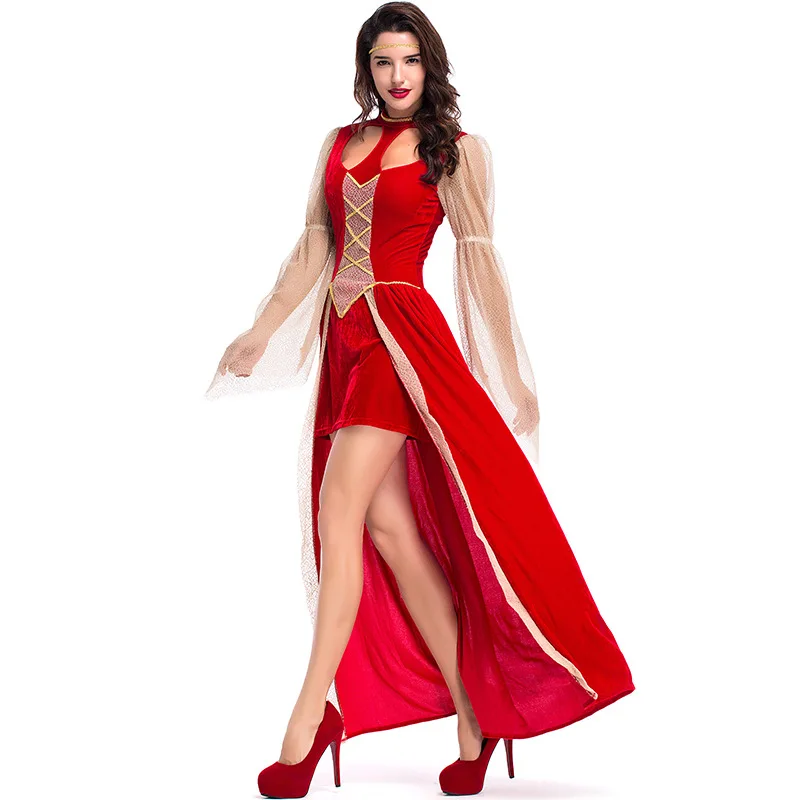 Новый взрослых костюмы на Хэллоуин, взрослые красный шарф, в форме сердца длинные юбки, queen Платье Бал карнавал одежда для вечеринки L1862190