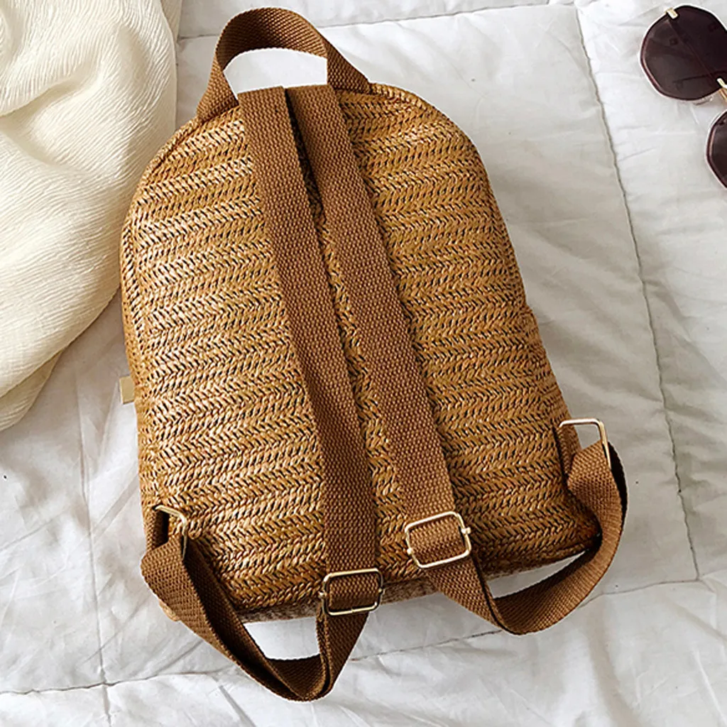 Женский соломенный рюкзак, тканая Корона, квадратная одноцветная сумка на плечо, уличные дорожные сумки, рюкзак, летний отдых, повседневные сумки
