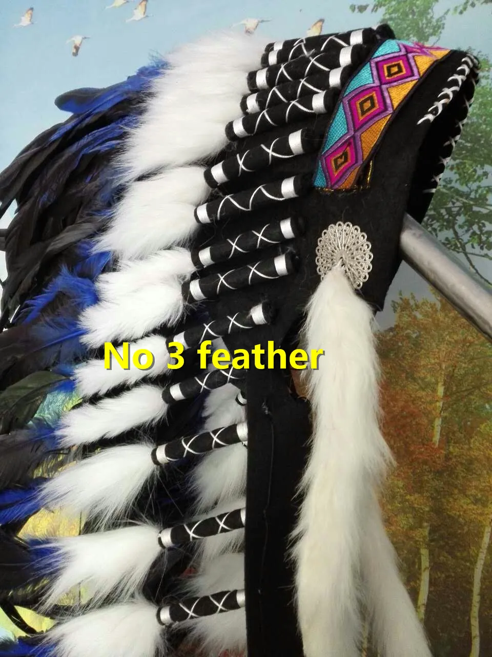

36inch royal blue Indian feather Headdress indian chief warbonnet american costume dancewear hand made halloween costume