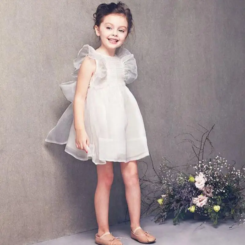 

2018 Summer Girls Princess Dress Sleeveless White Kids Party Birthday Wedding Dresses For Girl Child Baby Toddler Clothes JW3235