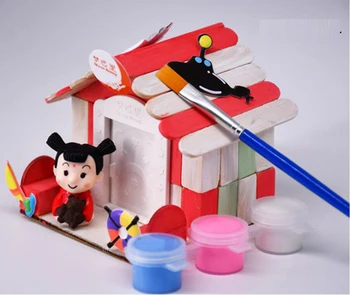 

DIY Wooden Handmade DollHouse Toys for Children Kindergarten Educational Development Draw Coloring Assembly House Toys Kit Set