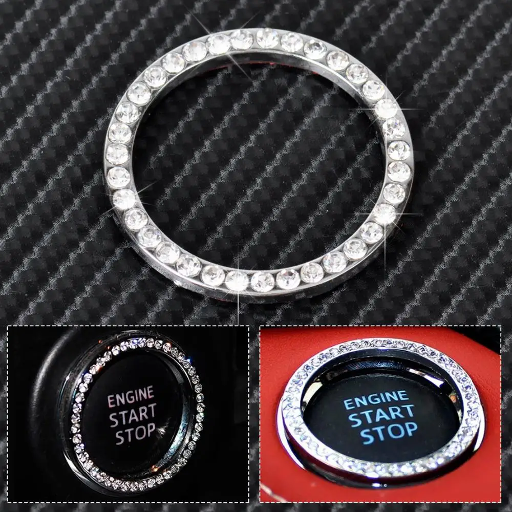 

CITALL Silver Car Interior One-Key Engine Start Stop Ignition Push Button Decorative Diamante Ring for Mercedes BMW Benz Audi VW