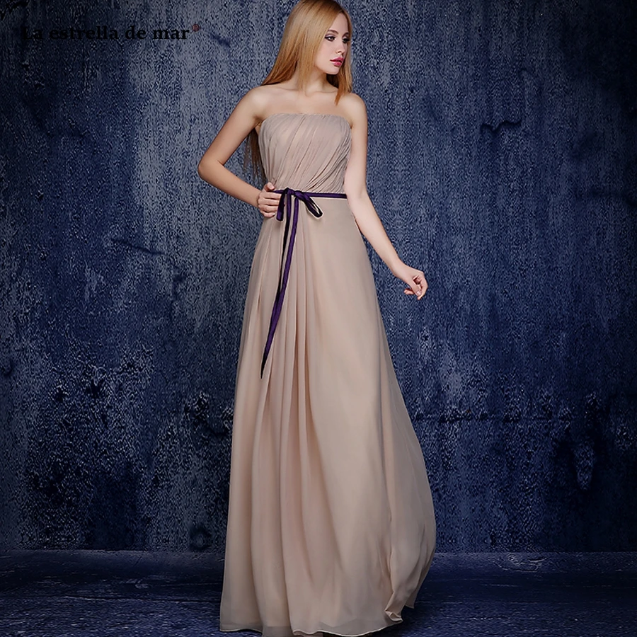 

La estrella de mar vestido de festa longo 2019 new chiffon strapless Backless A Line champagne bridesmaid dresses long plus size