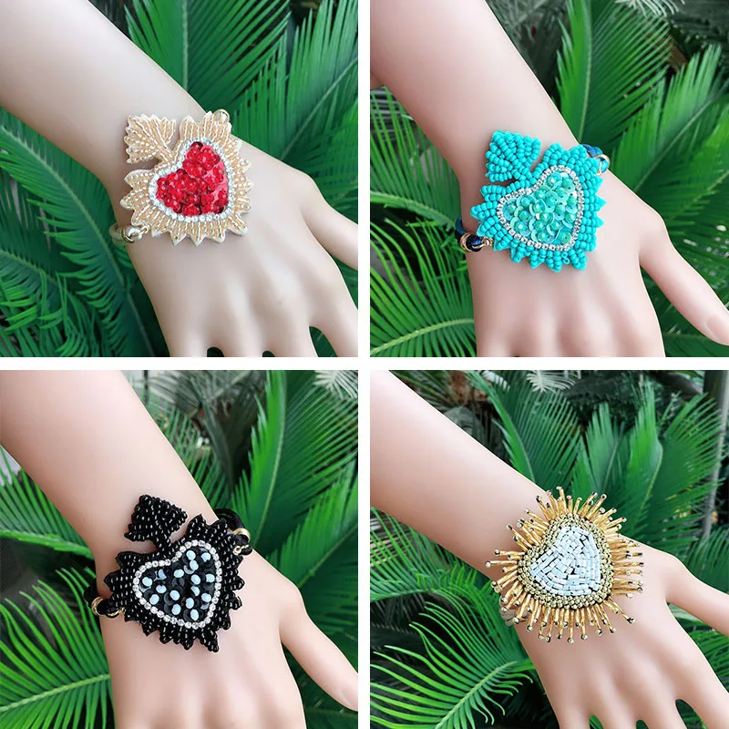  Heart Pearl Wave LOVE Crystal Marble Charm Bracelets for Women Boho Tassel Bracelet Jewelry Wholesale (1)