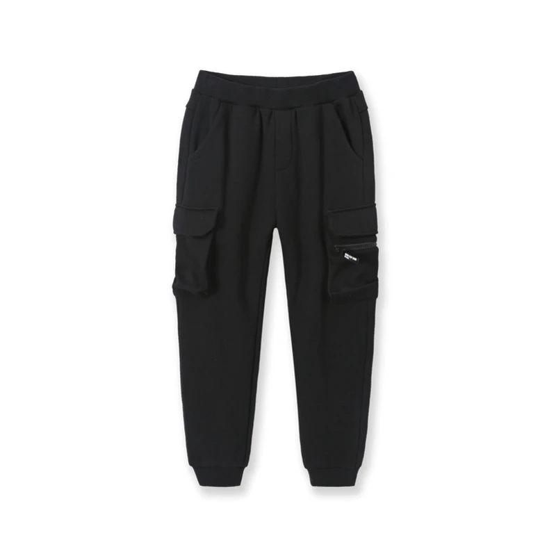 Balabala/спортивные штаны-карго на флисовой подкладке для мальчиков-Подростков Спортивные штаны с открытым карманом и резинкой на талии и подоле - Цвет: black