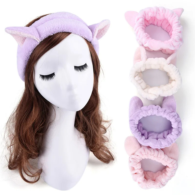 Cute Elastic Cat Ears Headbands for Women Girls Makeup Face Washing