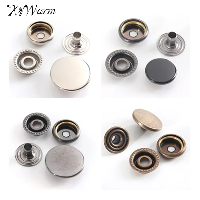 

KiWarm 15pcs Brass Snap Fastener Press Stud Rivet Sewing Leather Button Craft For Clothes Garment DIY Decor Accessory 12/15/17mm