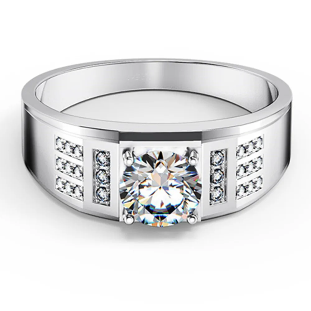 Discount 0.85CT Men SONA Simulate Diamond Ring for Male Sterling Silver