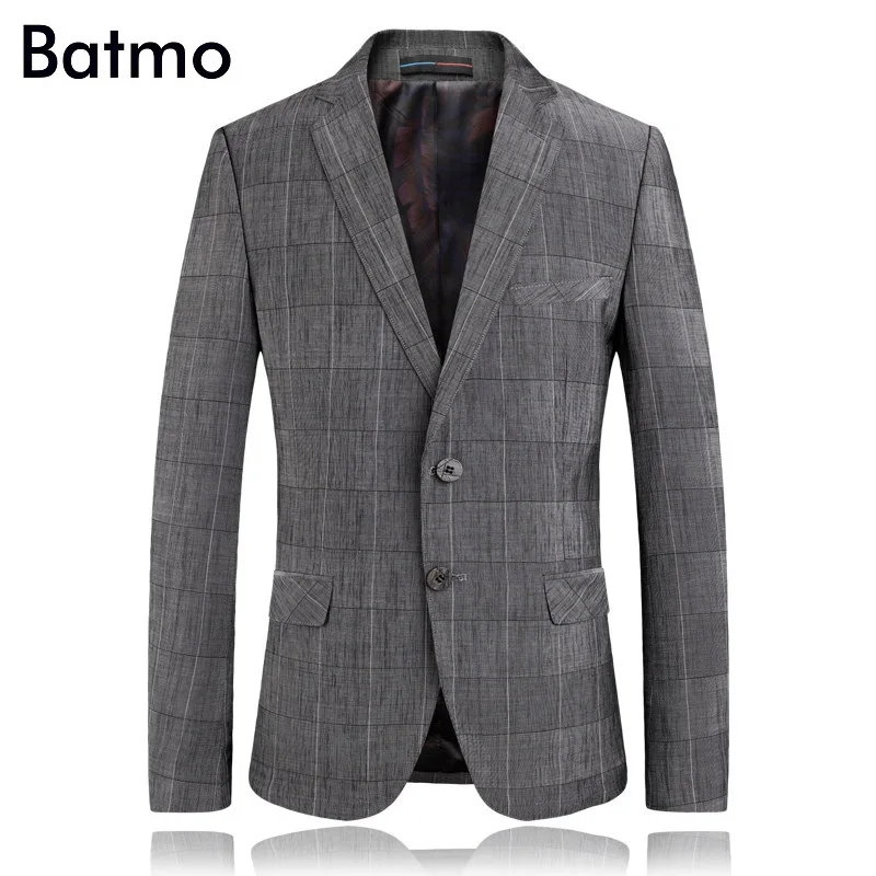 Batmo 2018 new arrival spring high quality plaid gray casual suits men,casual men's blazer ,plus-size M-4XL 1821