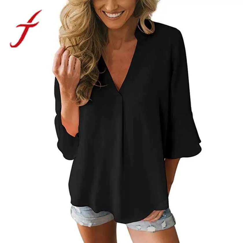 Aliexpress.com : Buy Feitong Deep V Neck Blouse Women Ladies Casual ...