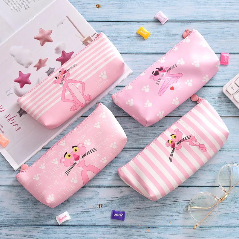 

Cute Animal Pink Panther Pencil Case Cartoon Pencil Box Kawaii PU Pencil Bag Student Stationery Korean School Supplies