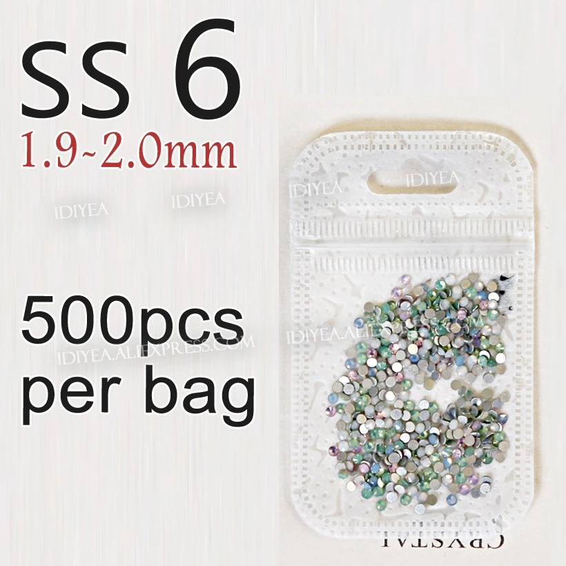 Смешанные опаловые цвета, все размеры, SS3-SS30, стразы для дизайна ногтей, для рукоделия, 3D маникюра, не горячая фиксация, кристаллы, блестящие стразы, камни на ногтях - Цвет: SS6 500PCS