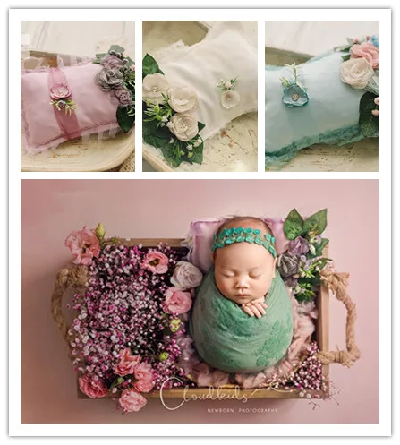 

Newborn photography props baby pillow + headwear set flowers headwear & pillows photo shooting baby posing accessories