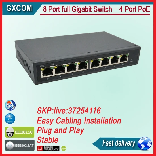 Коммутатор с 8 портами Gigabit POE 4 порта poe gigabit ieee802.3af/at CCTV Ip camear портов gigaibt poe|gigabit