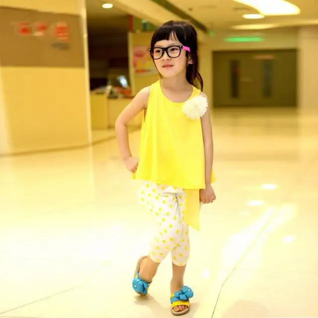 

2019 Baby Girl Dot Flower Set Toddler Vest Clothing