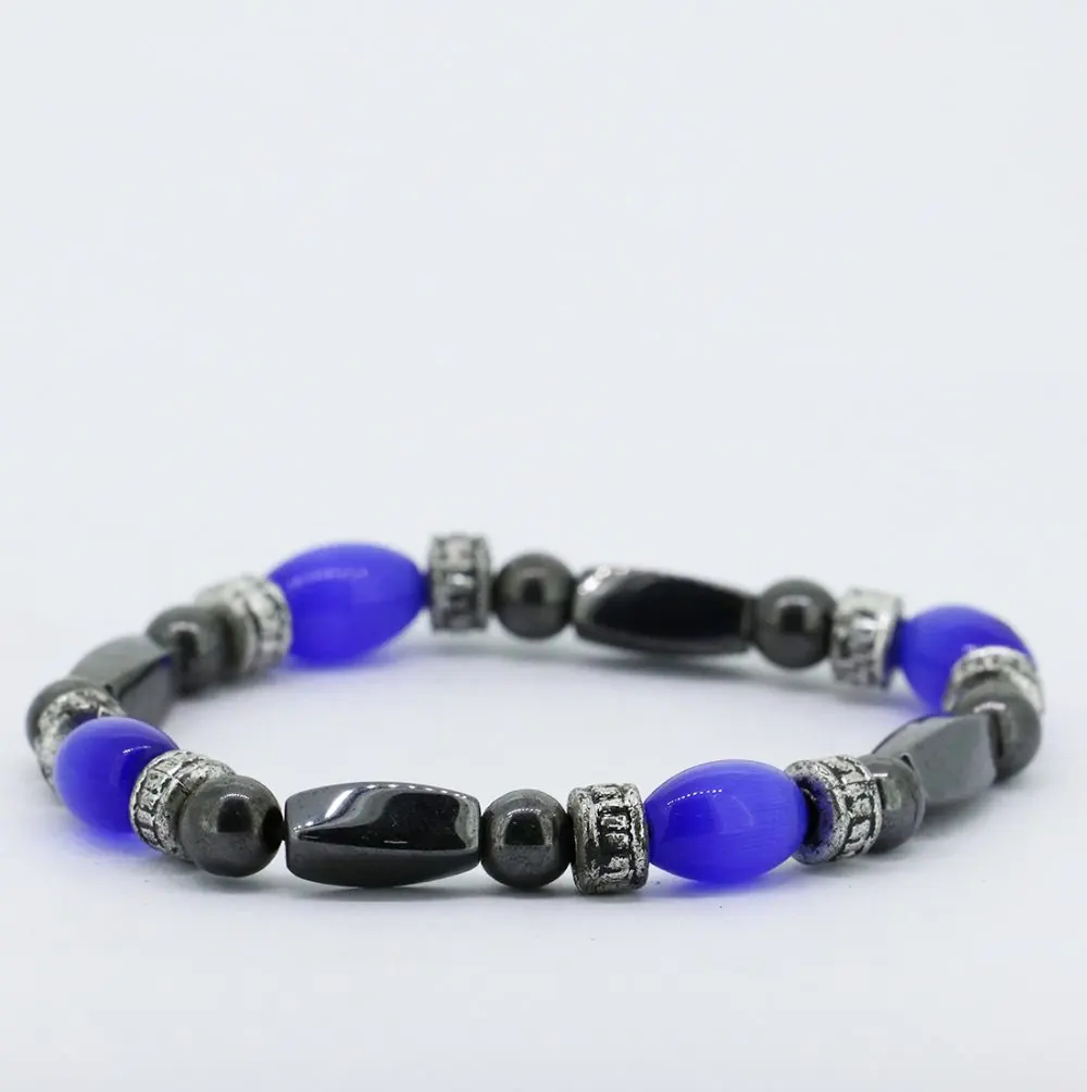 

Lot Sale 5pieces Childreds Dark Blue Lab Cateye and Alloy Magnetic Bracelet