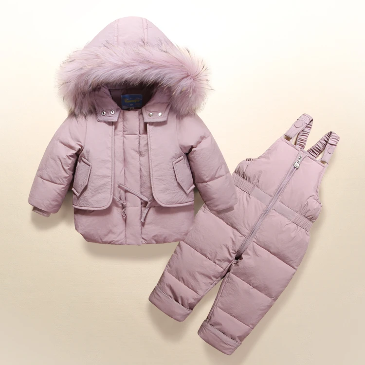 Fashion Winter Baby Boy Clothing Sets 1-3Y Boy's Ski Suit Sets Kids Sport Jumpsuit Warm Coats Fur Duck Down Jackets+bib Pants 10