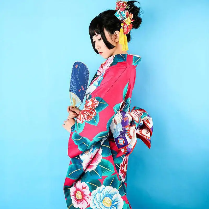 Высокое качество, 12 штук в комплекте, японское женское кимоно, юката, цветочный принт, длинный халат, элегантное вечернее платье, одежда для сцены