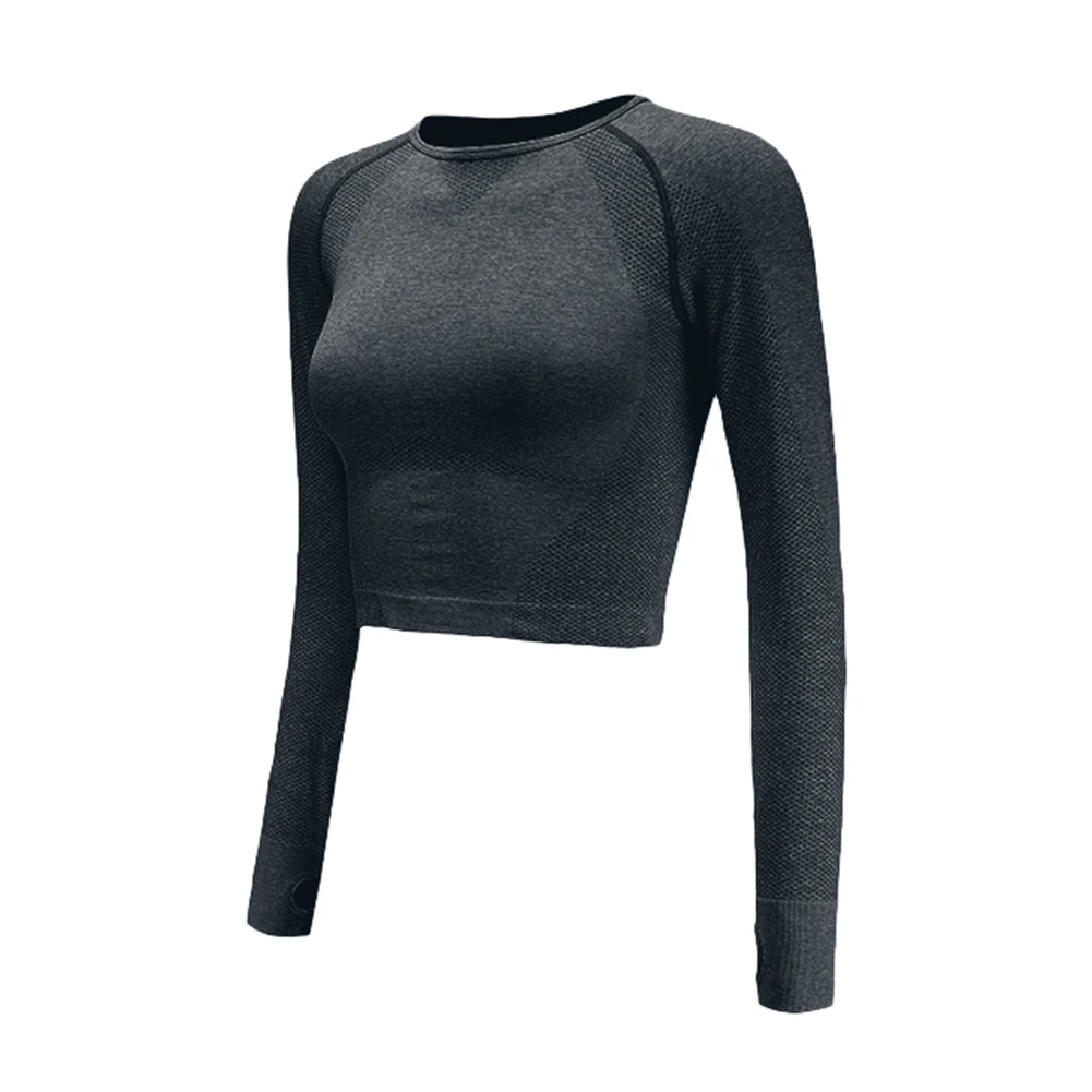 Женские футболки для йоги Vital бесшовный короткий топ с длинными рукавами, рубашки с отверстиями для большого пальца, спортивные топы, рубашки для тренировок, бега, фитнеса