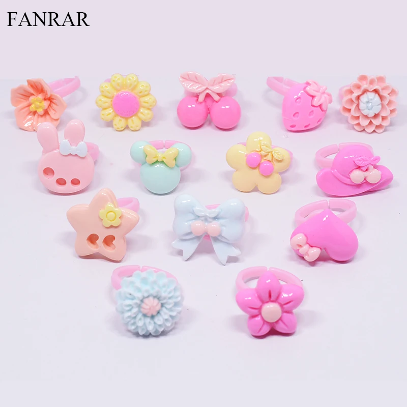 

FANRAR 10pcs/Set Children Girls' Cartoon Rings Kids Rings for Baby Girls Flower Cartoon Animal Ring Finger Rings Party Gift