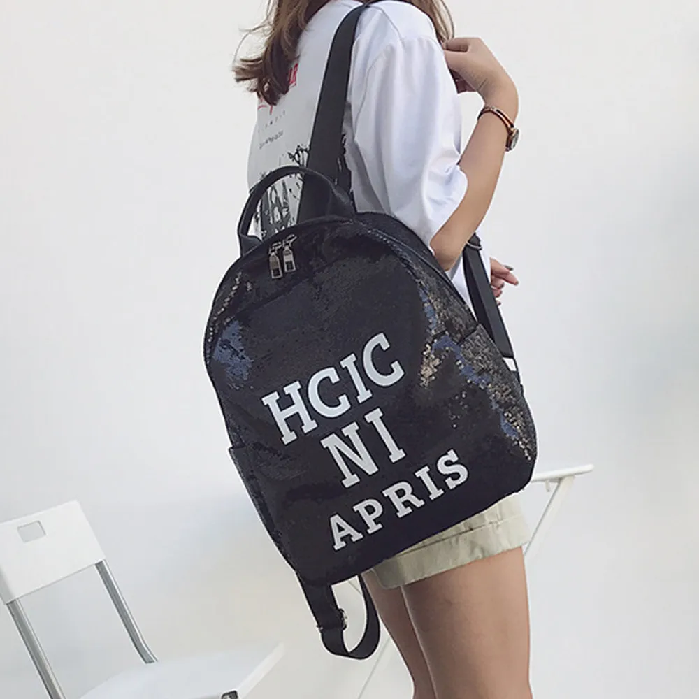 Женские рюкзаки, модная школьная сумка с буквенным принтом, кожаный рюкзак, рюкзак для девочек-подростков, стильный рюкзак с блестками, дорожная сумка Harajuku
